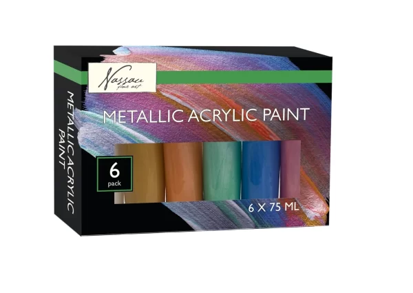 Culori acrilice 6x75ml , metalic, Grafix