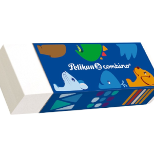 Gume de sters combino Pelikan, cauciuc albă cu manșon cartonat, blister