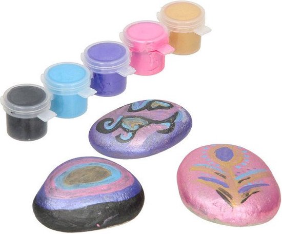 Rock Painting pictura pe piatra Metallic Dazzling – 3 pietre+5 culori ,Grafix - imagine 2