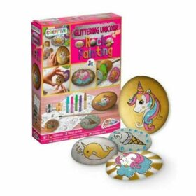 Rock Painting pictura pe piatra Unicorn , 3pietre + pensula , Grafix