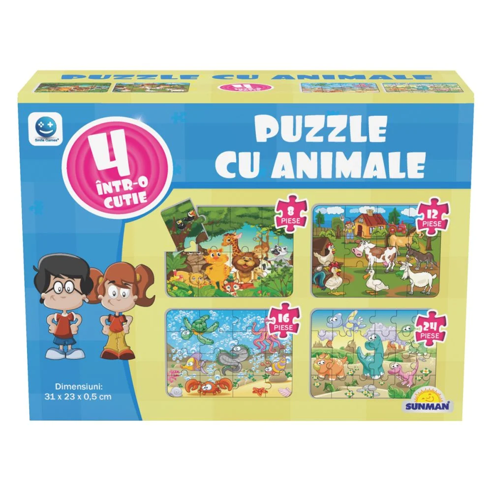 Puzzle 4in1 animale , Smile Games,piese mari