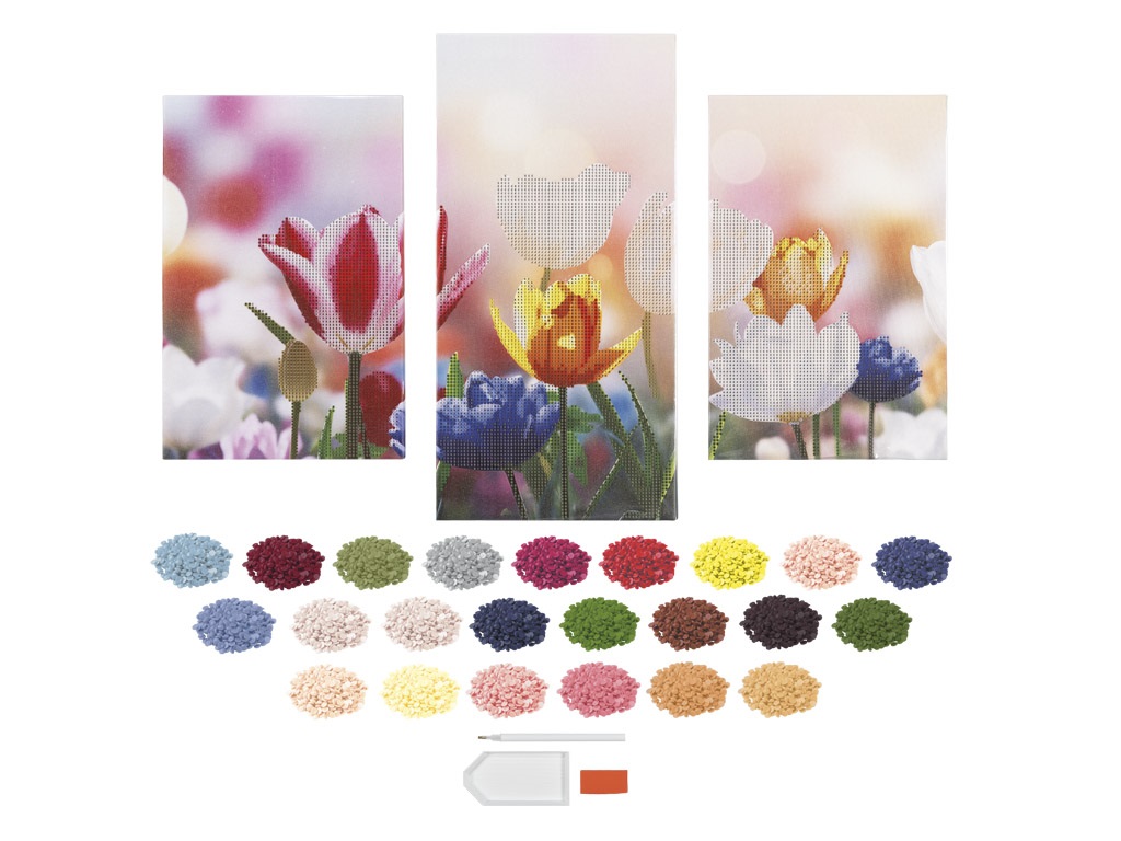 Pictura cu diamante Triptych-Floare 40x20cm +30x20cm - imagine 2
