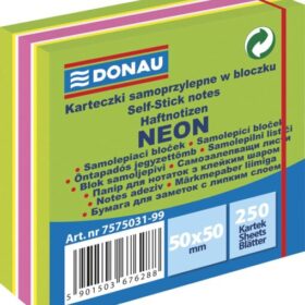 Cub notite adezive DONAU, 50 x 50 mm, 250 file, verde mixat, 3 culori neon/pastel