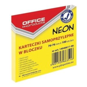 Notes adezive color OFFICE Products, 76 x 76 mm, Galben neon, 100 file