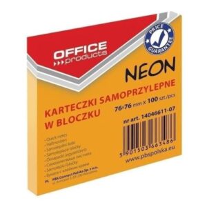 Notes adezive color OFFICE Products, 76 x 76 mm, Portocaliu Neon, 100 file