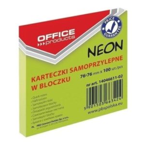 Notes adezive color OFFICE Products, 76 x 76 mm, Verde Neon, 100 file