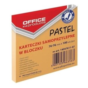 Notes adezive color OFFICE Products, 76 x 76 mm, Portocaliu Pastel, 100 file
