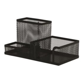Organizator de birou Q-CONNECT MESH, 3 compartimente, din plasa metalica, 205 x 103 x 98 mm, Negru