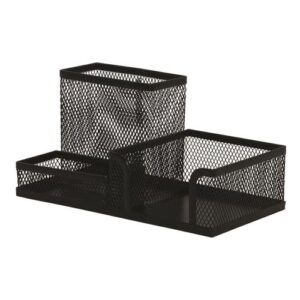Organizator de birou Q-CONNECT MESH, 3 compartimente, din plasa metalica, 205 x 103 x 98 mm, Negru