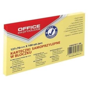 Notite adezive OFFICE Products, 76 x 127 mm, Galben Pal, 100 file
