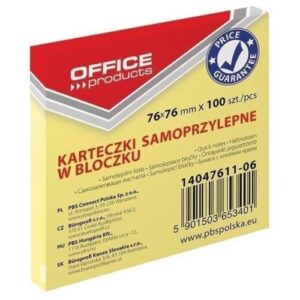 Notite adezive OFFICE Products, 76 x 76 mm, Galben Pal, 100 file