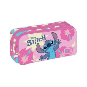 Penar tubular 2 fermoare 21x6x9cm Stitch Pink Must